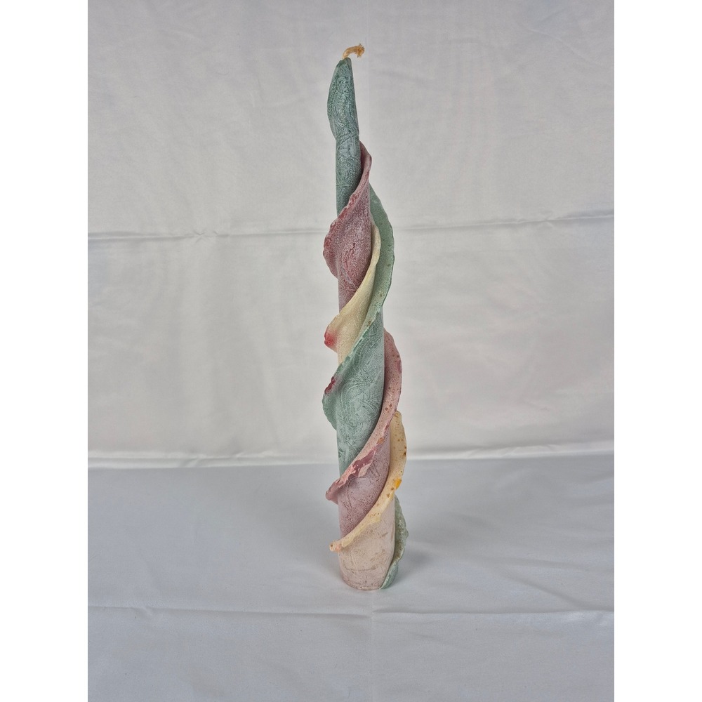 Vintage Spiral Drip Wax Candleâ Pastel Sculptural Art Candle 15" Boho Decor